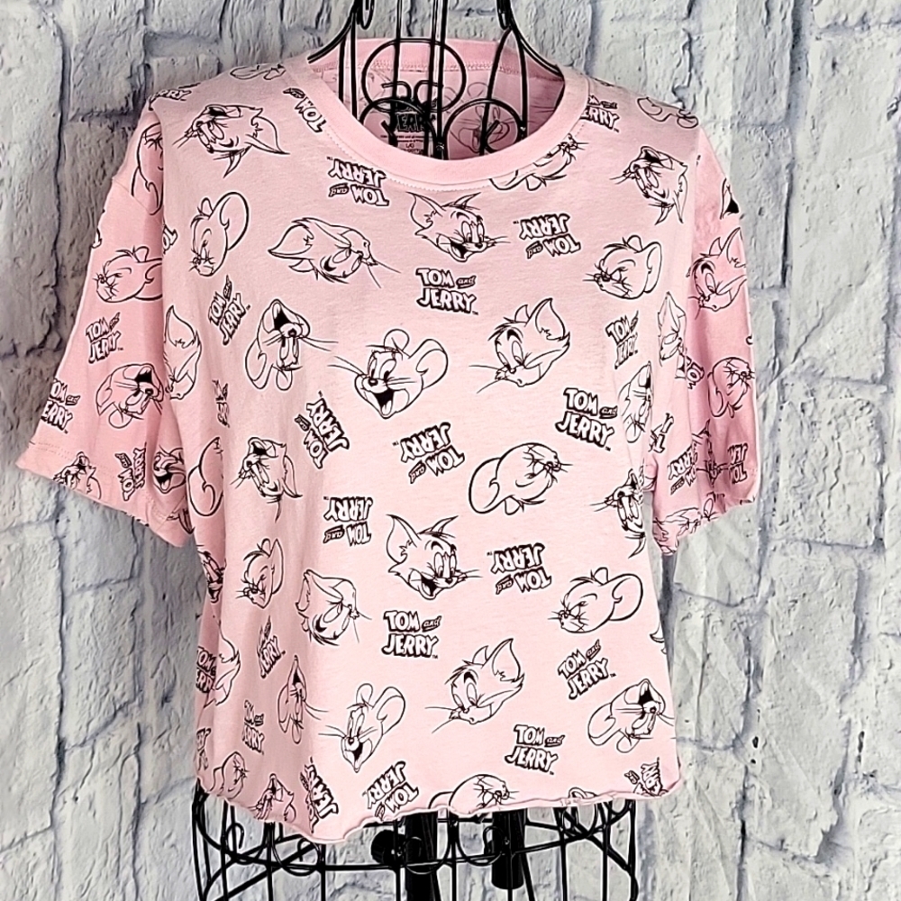 TOM AND JERRY Pink‎ Crop Shirt Large